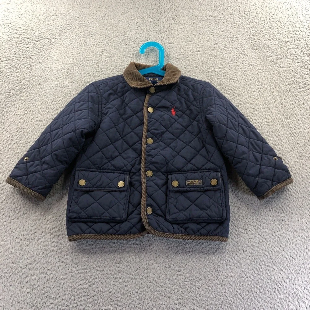 Polo Ralph Lauren Toddler Jacket 2T Boys Navy Blue Diamond Quilted Corduroy Trim